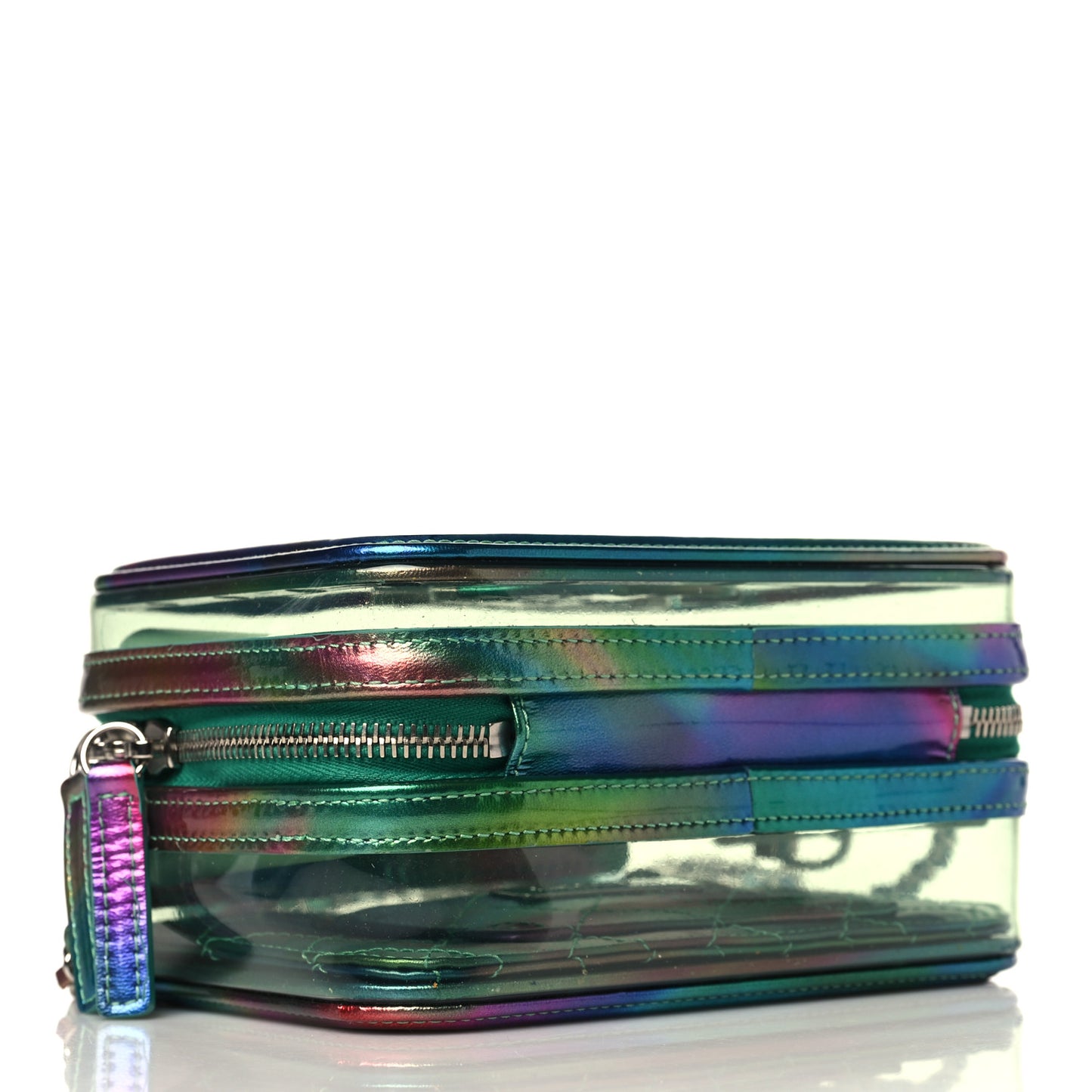 PVC Patent Calfskin Patent Lambskin Small CC Vanity Case Green