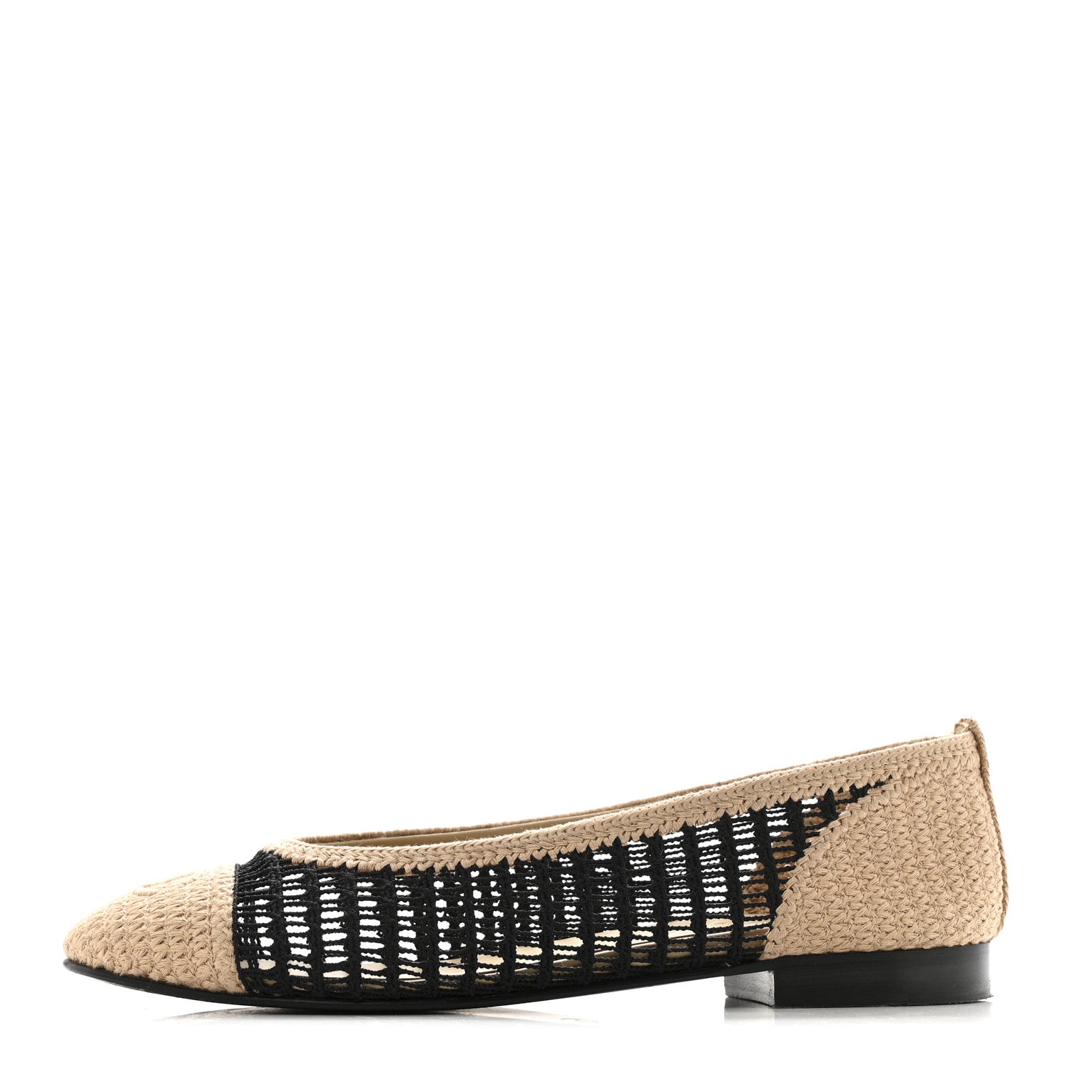 Chanel Raffia Cap Toe Ballerina Flats 38 Black Beige 1 of 11