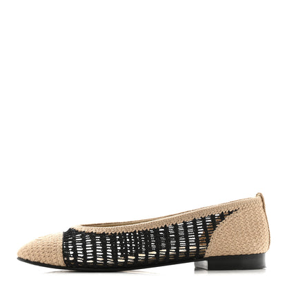 Chanel Raffia Cap Toe Ballerina Flats 38 Black Beige 1 of 11