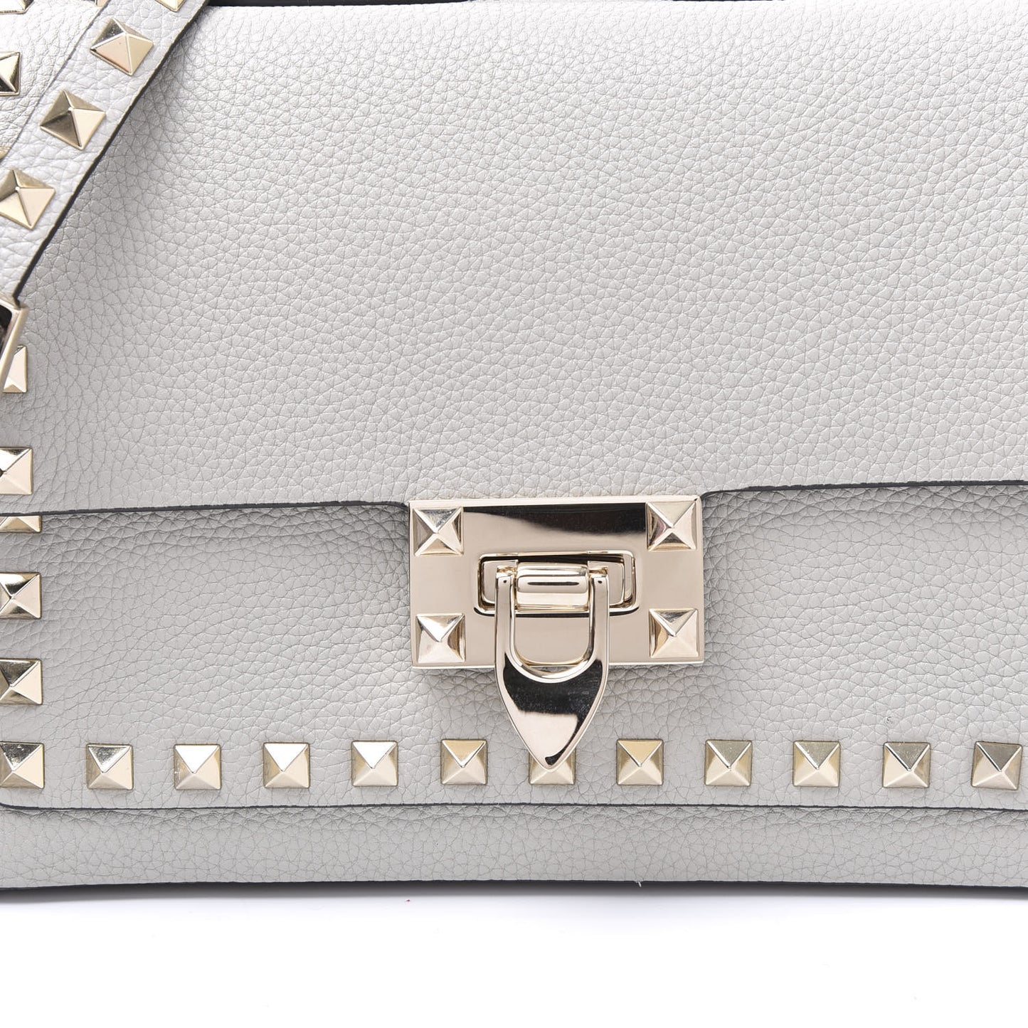 Grained Calfskin Small Rockstud Crossbody Opal Grey