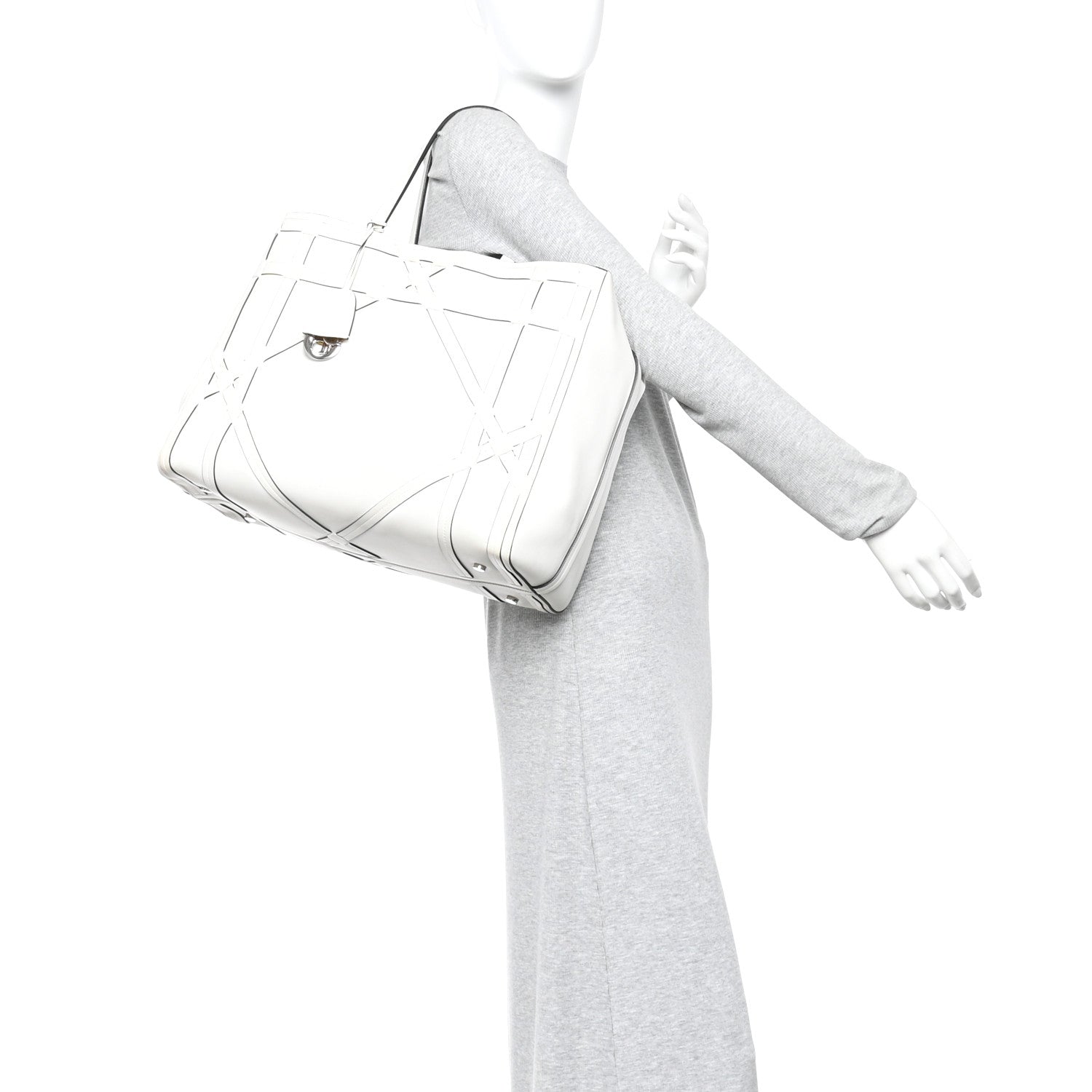 Christian Dior Calfskin Woven Giant Cannage Connect Tote White