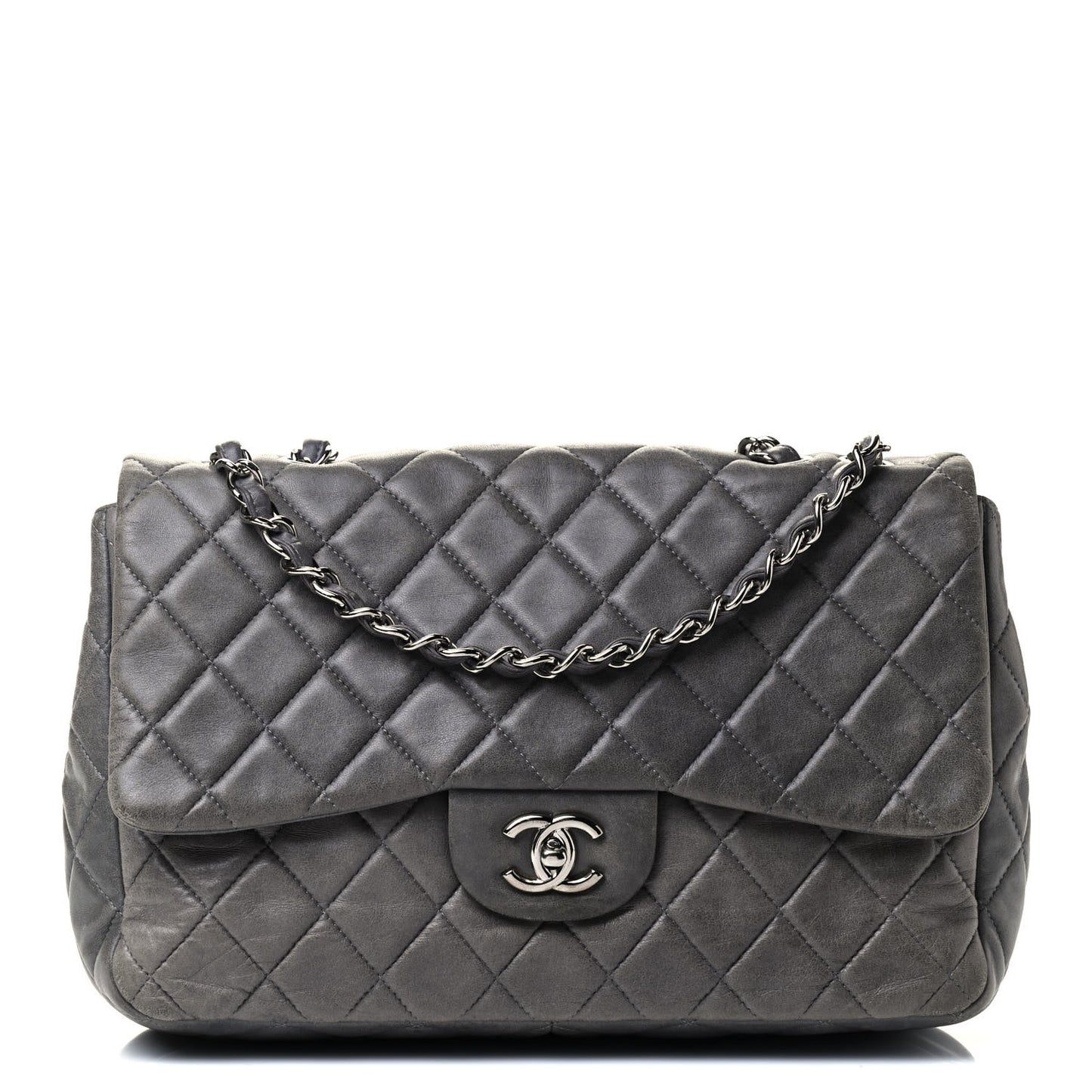 Lambskin Quilted Jumbo Single Flap Grey