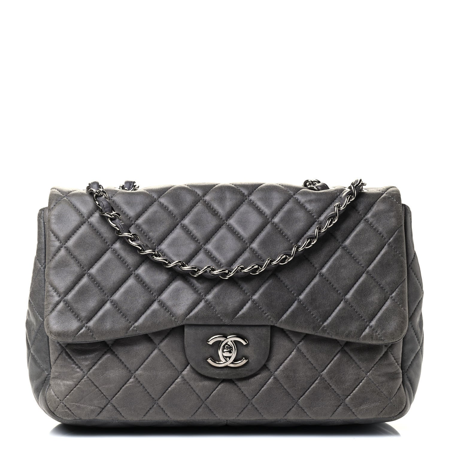 Chanel Lambskin Quilted Jumbo Single Flap Grey 1 of 8