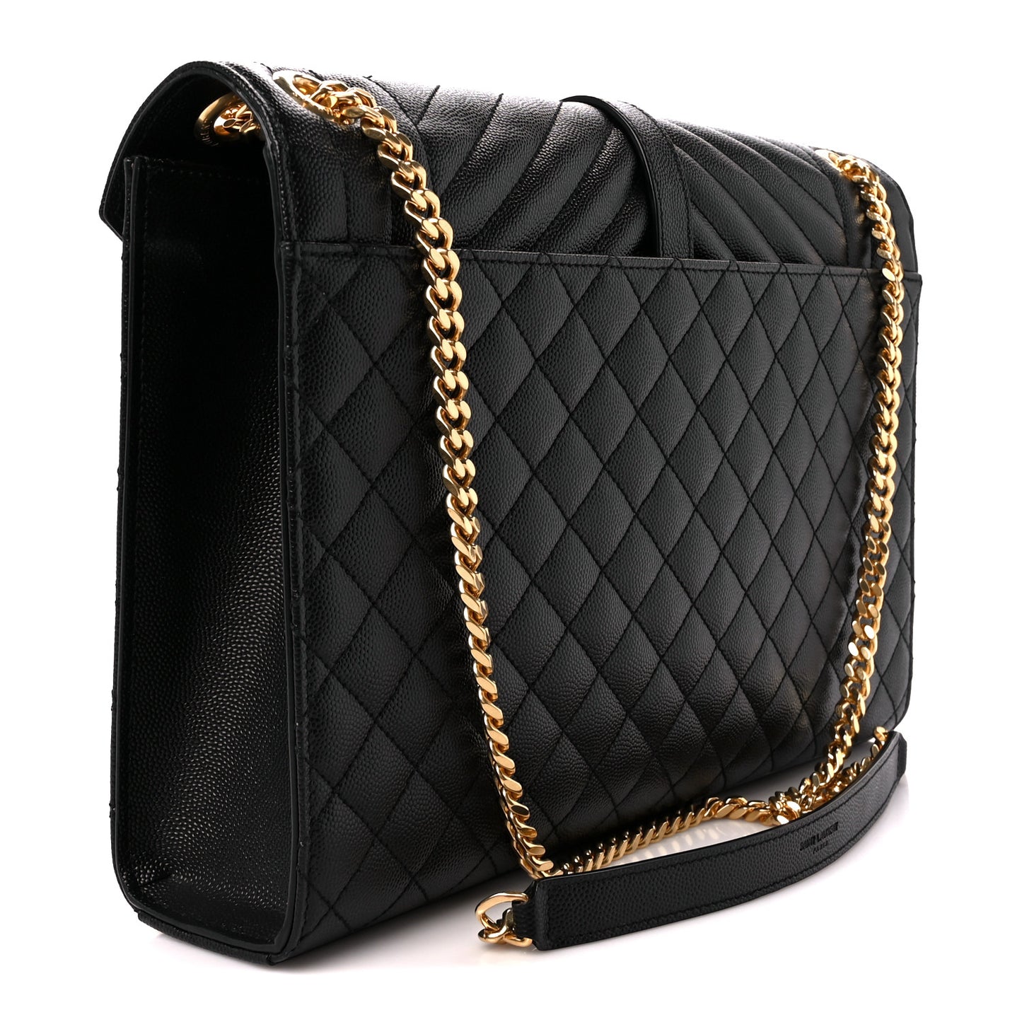 Grain De Poudre Textured Mixed Matelasse Large Triquilt Monogram Satchel Black