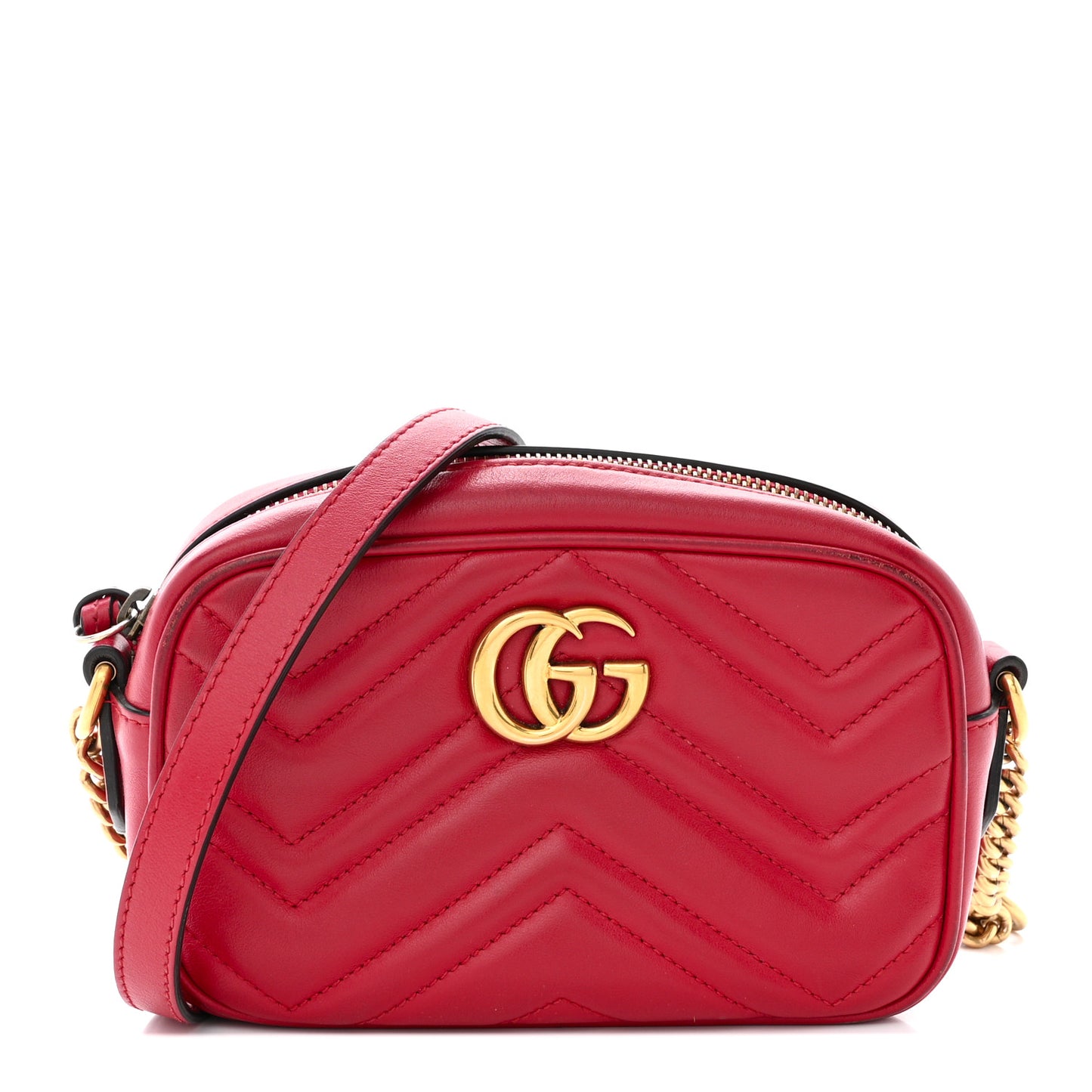 Calfskin Matelasse Mini GG Marmont Chain Shoulder Bag Hibiscus Red