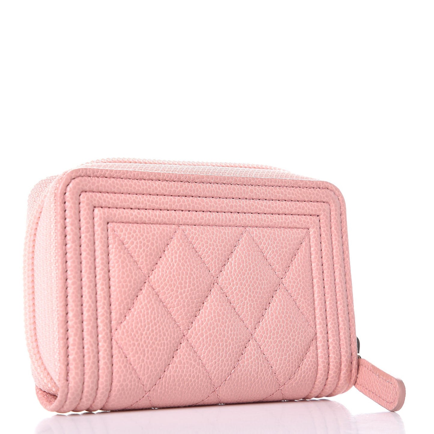 Caviar Quilted Boy Zip Around Coin Purse Wallet Light Pink