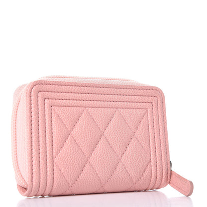 Chanel Caviar Quilted Boy Zip Around Coin Purse Wallet Light Pink 3 of 8