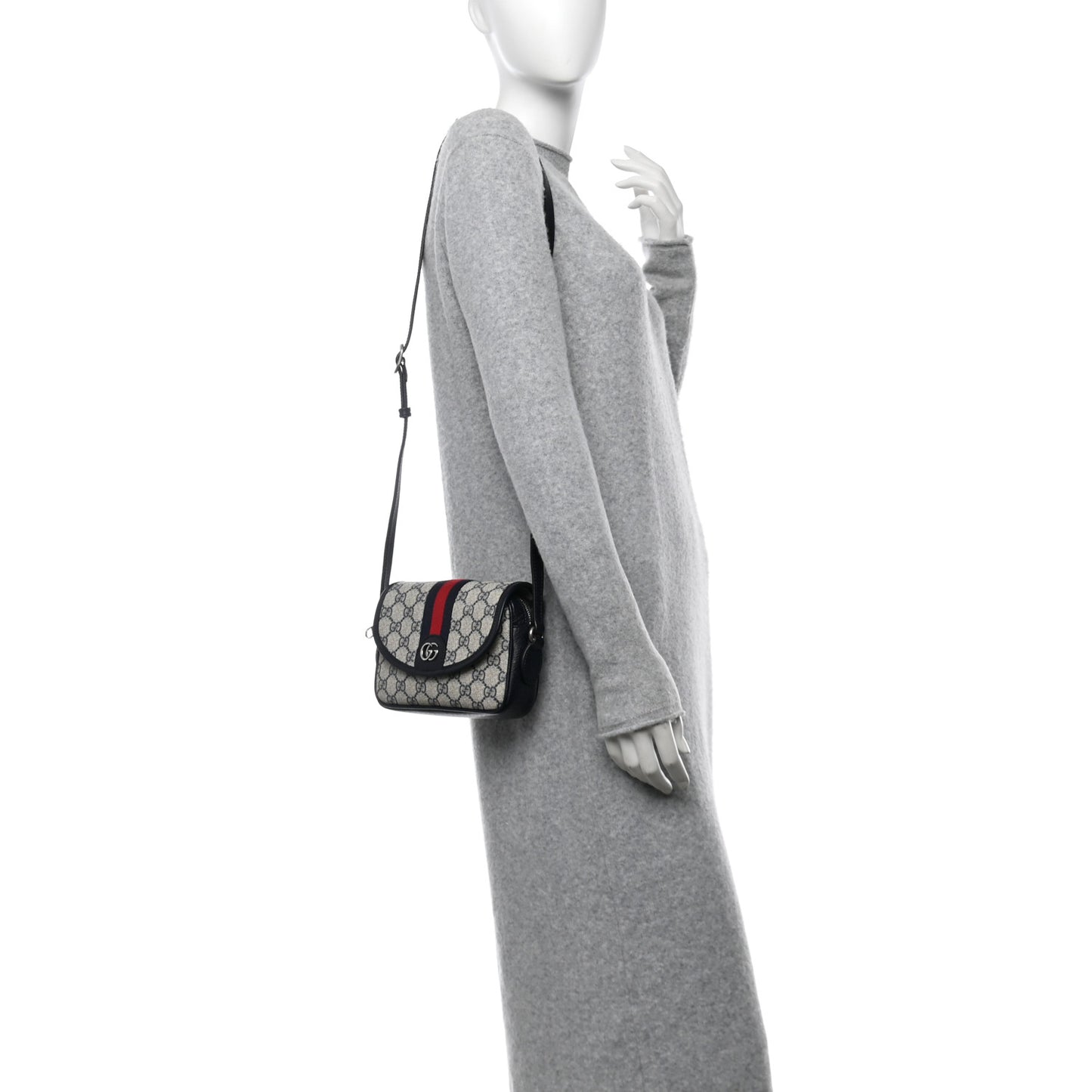 GG Supreme Monogram Textured Dollar Calfskin Mini Ophidia Flap Shoulder Bag Beige Blue