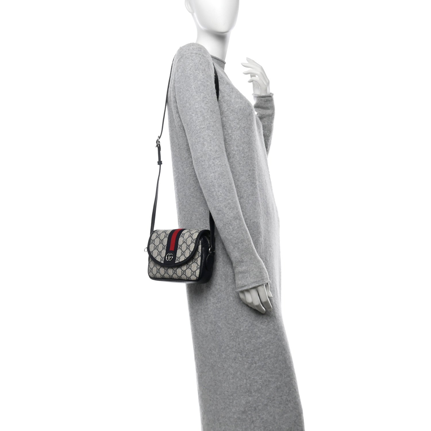 Gucci GG Supreme Monogram Textured Dollar Calfskin Mini Ophidia Flap Shoulder Bag Beige Blue 2 of 10