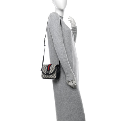 Gucci GG Supreme Monogram Textured Dollar Calfskin Mini Ophidia Flap Shoulder Bag Beige Blue 2 of 10