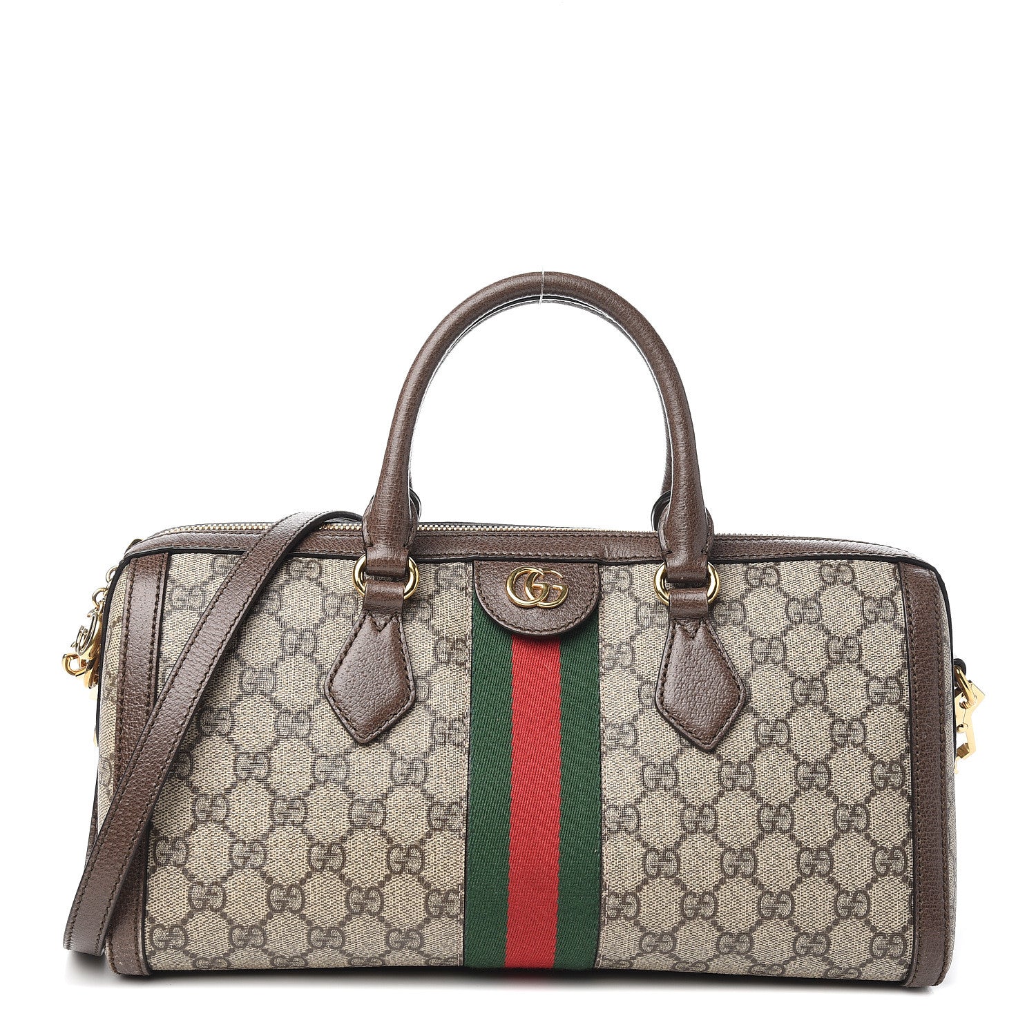 Gucci GG Supreme Monogram Web Medium Ophidia Boston Brown 1 of 14