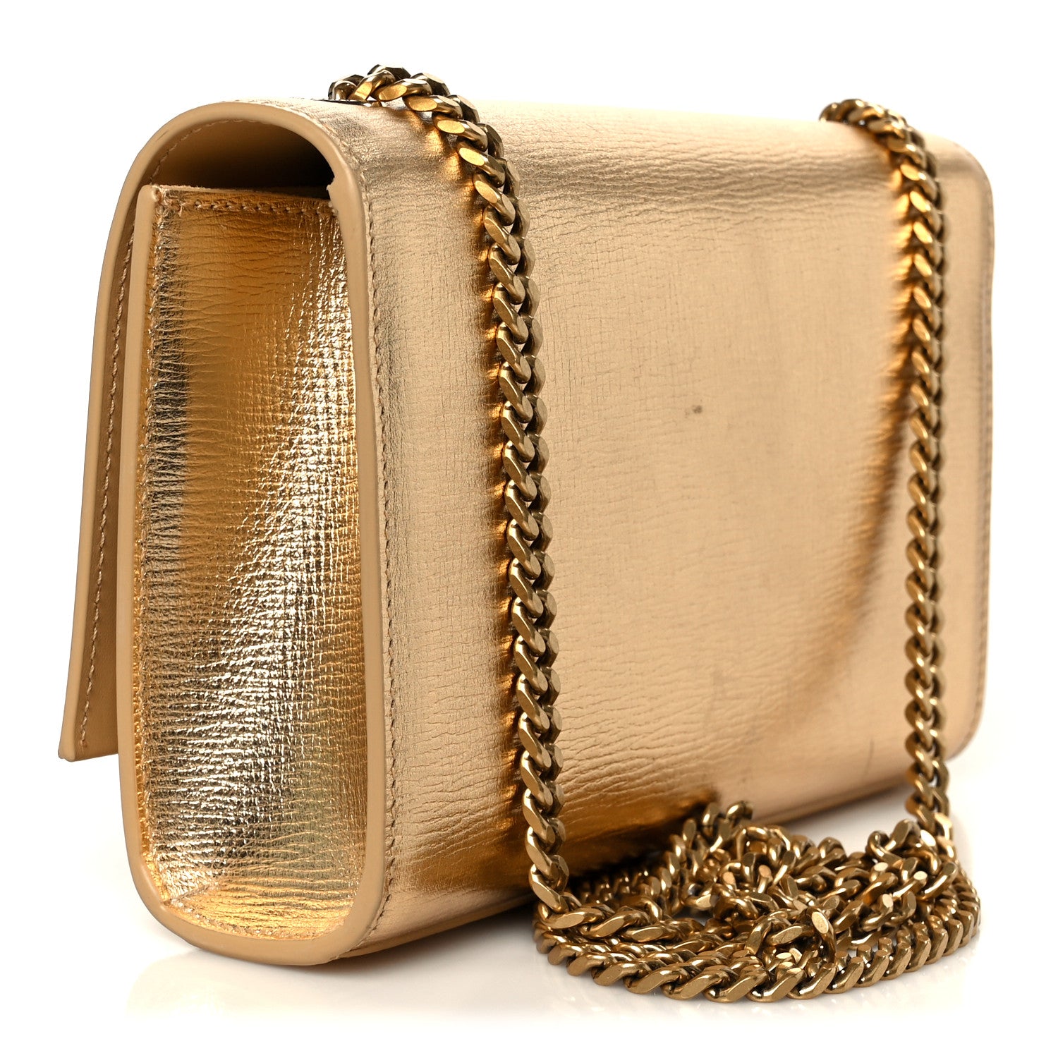 Saint Laurent Metallic Calfskin Small Classic Monogram Kate Tassel Satchel Gold 3 of 11