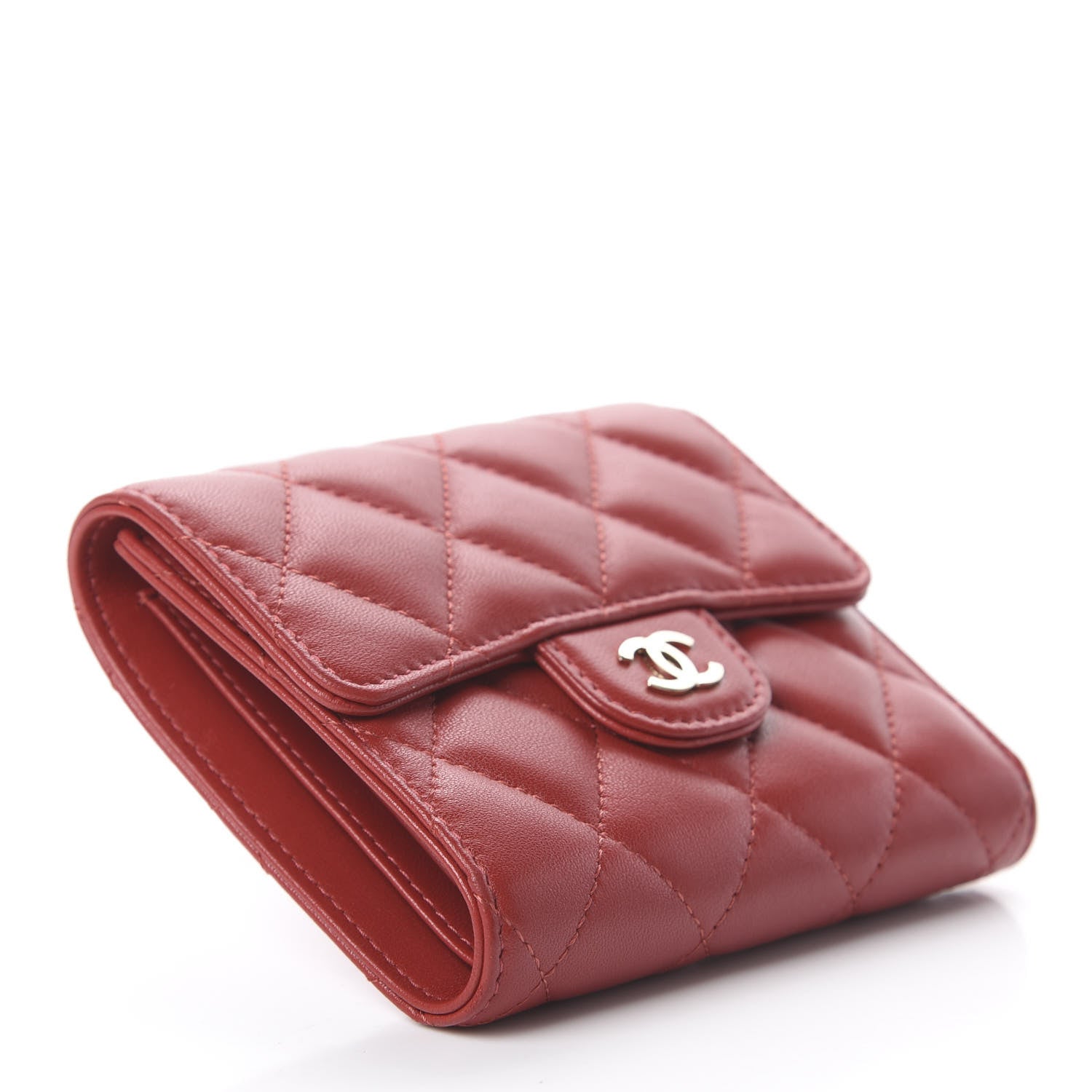 Chanel Lambskin Quilted Small Compact Wallet Red 3 of 7