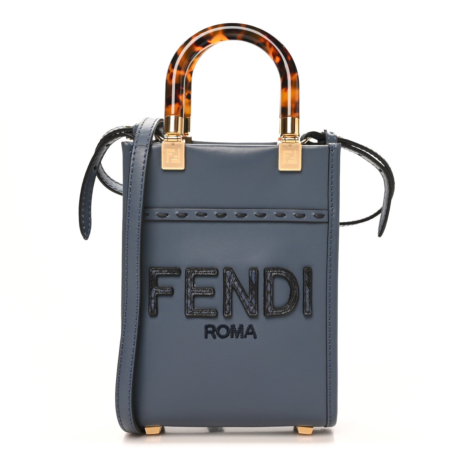 Fendi Vitello King Plexiglass Elaphe Snakeskin Print Logo Mini Fendi Sunshine Shopper Tote Mirto 1 of 10