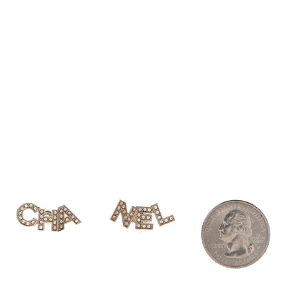 Chanel Crystal Pearl Signature Stud Earrings Gold 2 of 4