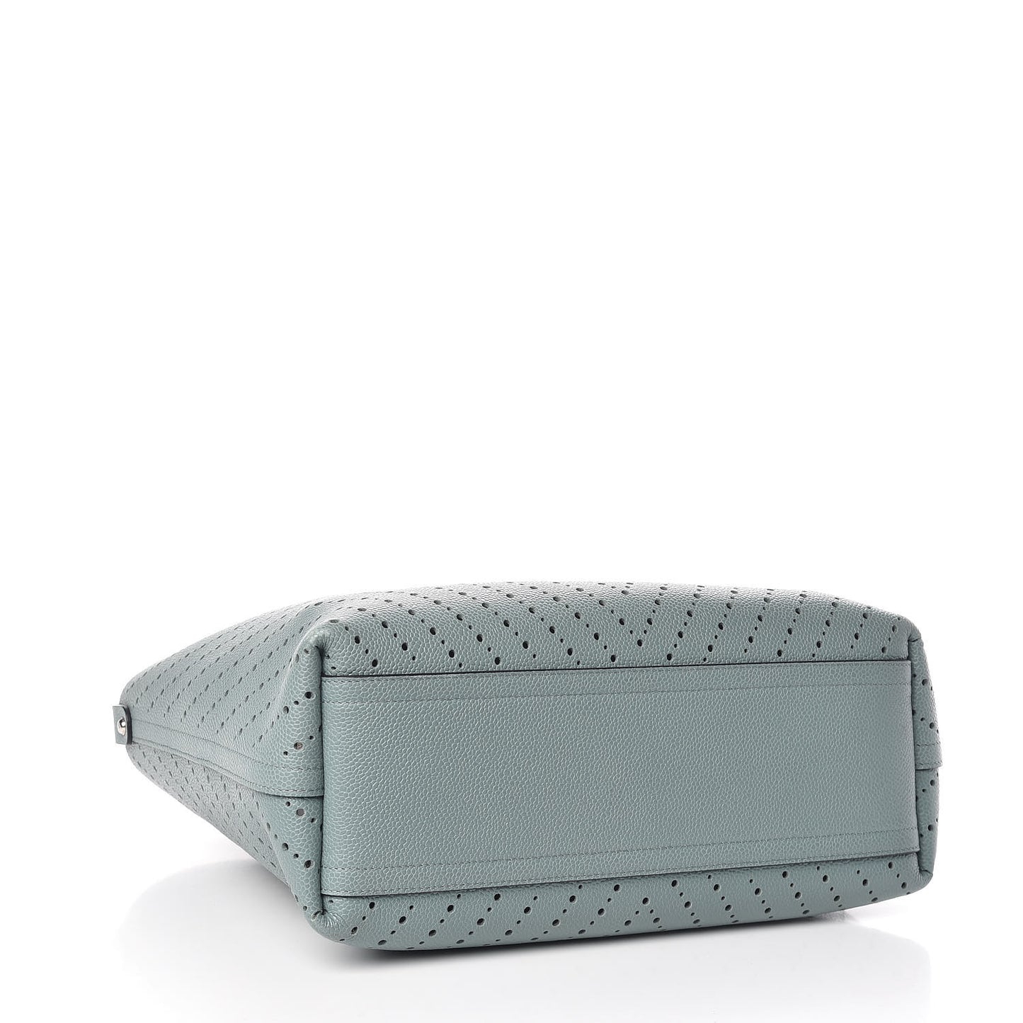 Perforated Grained Calfskin Large Shopping Tote Green