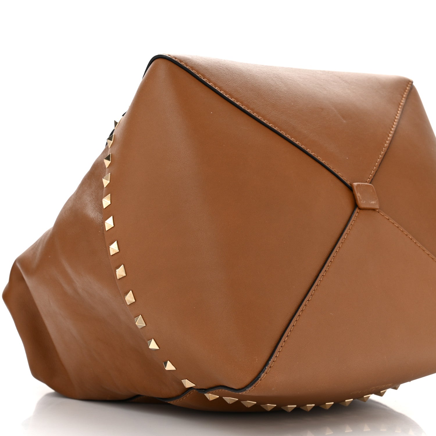 Valentino Garavani Vitello Rockstud All Over New Dome Bucket Tote Cognac 8 of 12