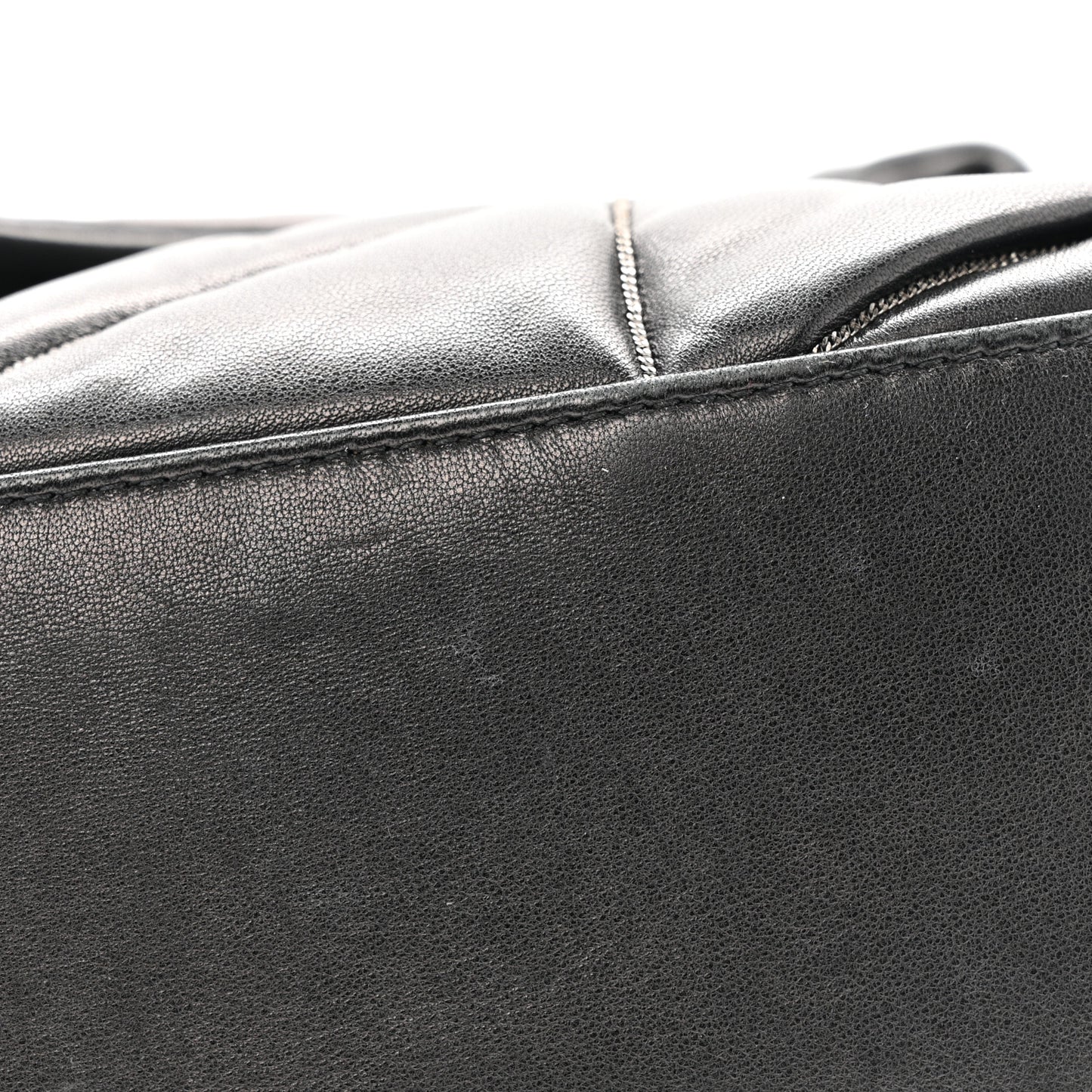 Lambskin Quilted Metal Small Loulou Puffer Monogram Chain Satchel  Black
