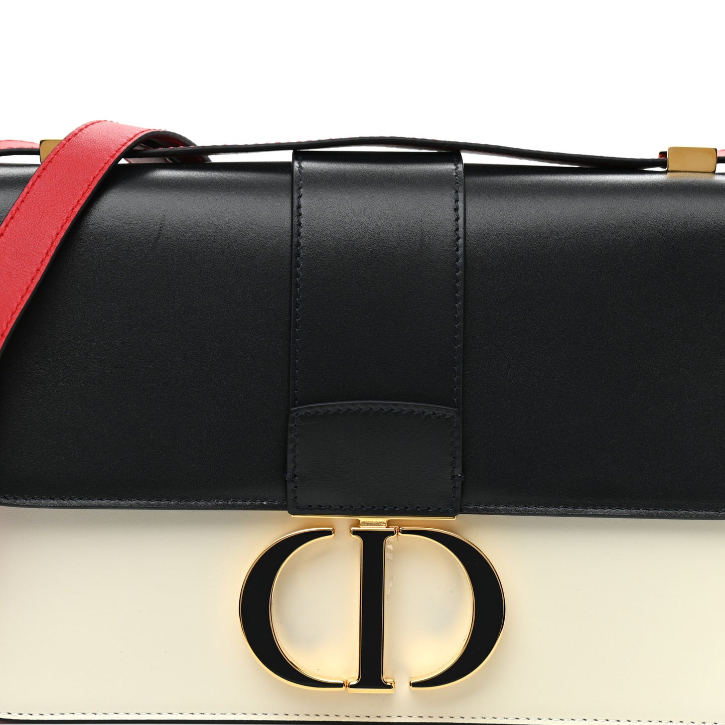 Box Calfskin Tri-Color 30 Montaigne Flap Bag Navy Blue White Red