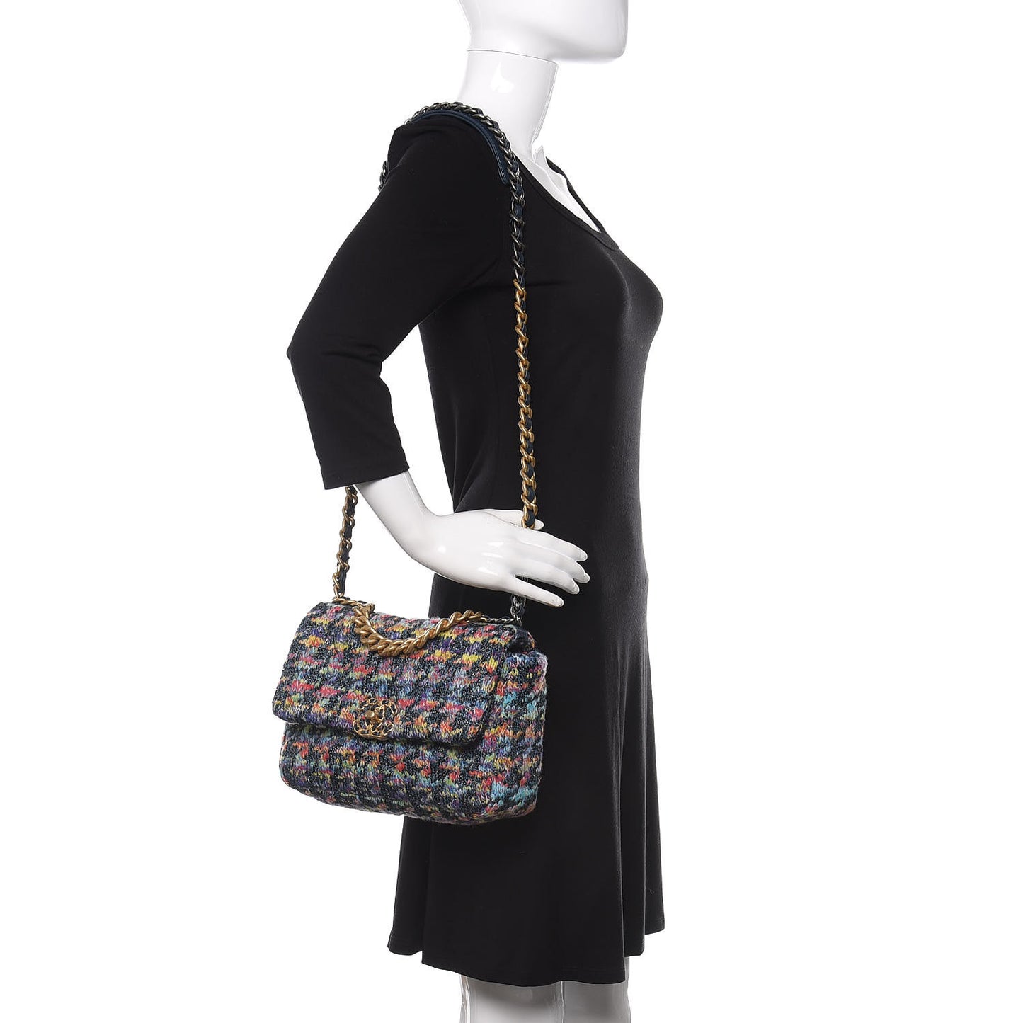 Tweed Quilted Medium Chanel 19 Flap Dark Multicolor