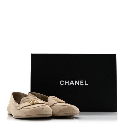 Chanel Suede Crystal CC Mocassin Loafers 39.5 Beige 14 of 14