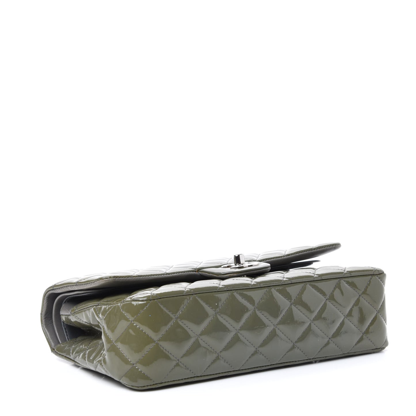 Patent Calfskin Quilted Medium Double Flap Grey