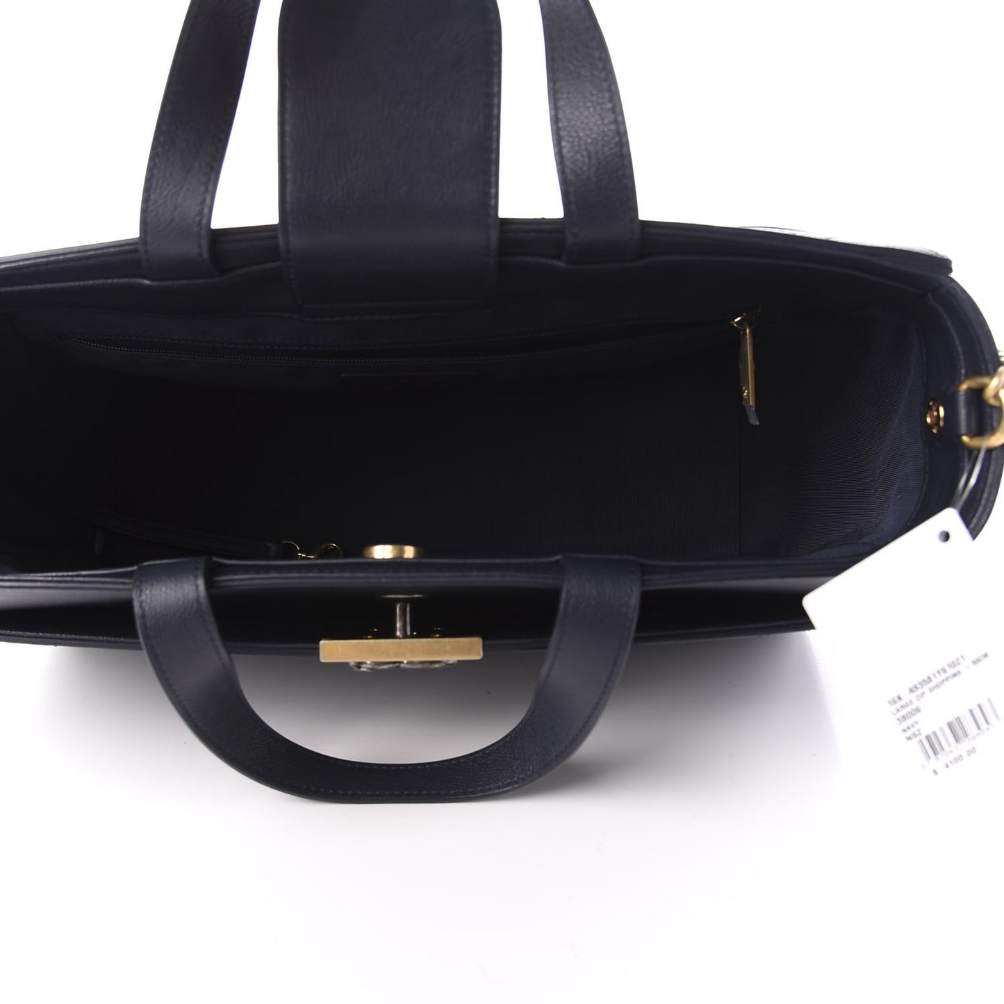 Calfskin Stitched Large Straight Lines Shopping Tote Navy