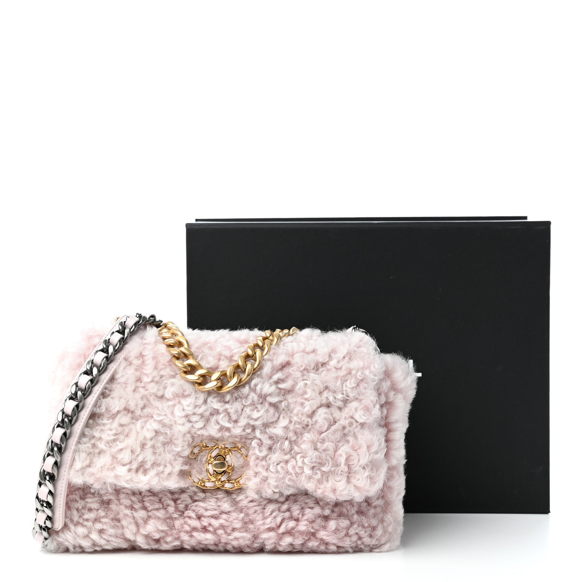 Shearling Sheepskin Medium Chanel 19 Flap Light Pink