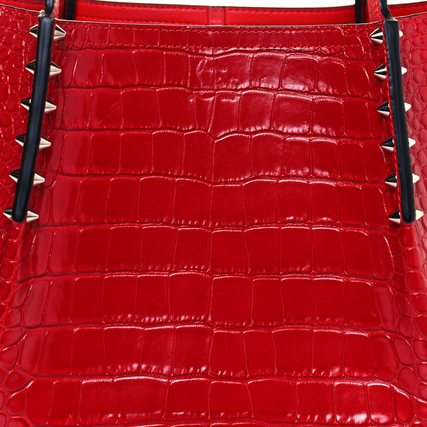 Crocodile Embossed Calfskin Spiked Small Cabarock Shopper Tote Red