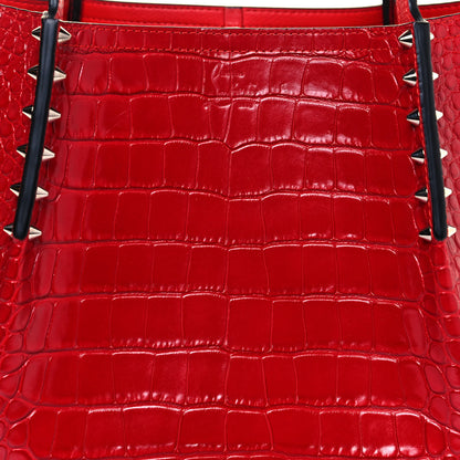 Christian Louboutin Crocodile Embossed Calfskin Spiked Small Cabarock Shopper Tote Red 12 of 12