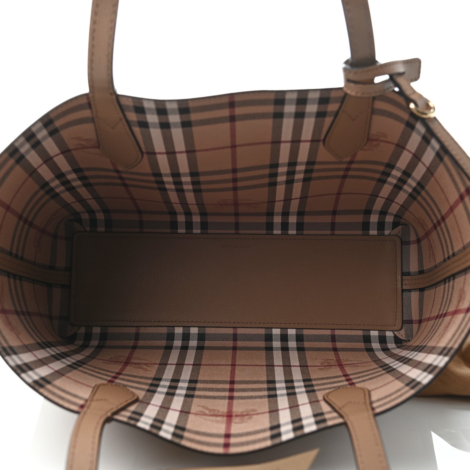 Burberry Grainy Calfskin Haymarket Check Small Reversible Tote Mid Camel 5 of 5
