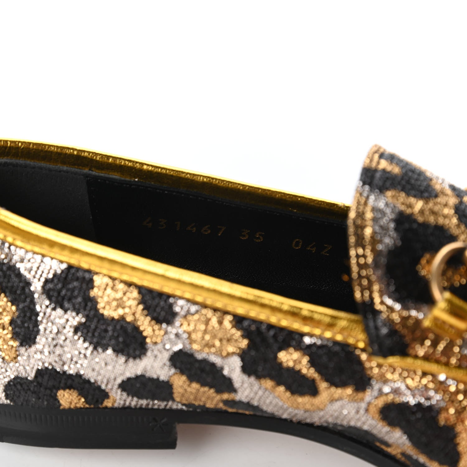 Gucci Jacquard Leopard Print Horsebit Womens Jordaan Loafers 35 Gold 8 of 9