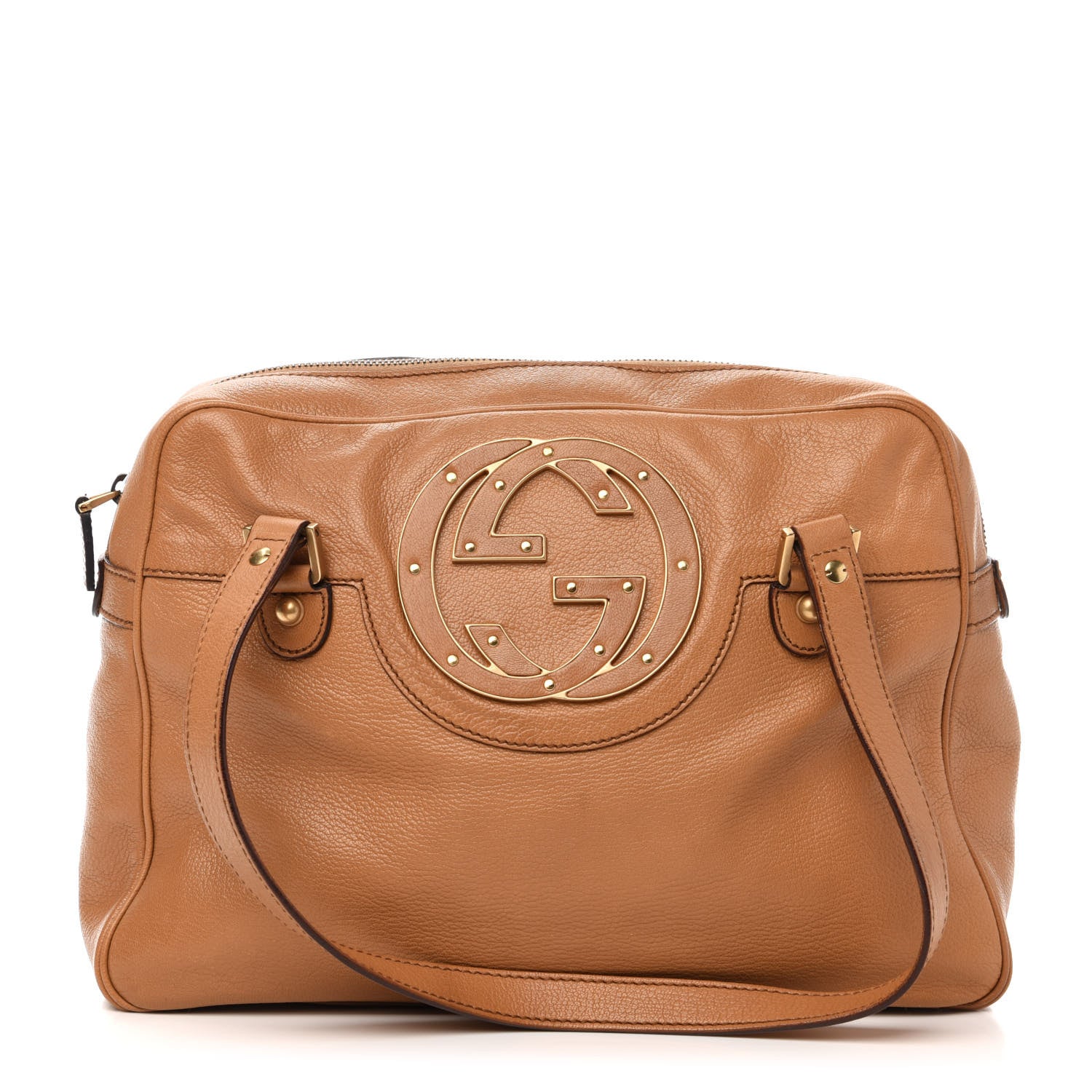 Gucci Pebbled Calfskin Studded Tote Brown 1 of 12