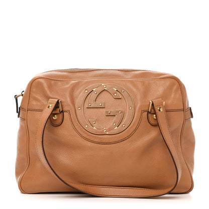 Gucci Pebbled Calfskin Studded Tote Brown 1 of 12