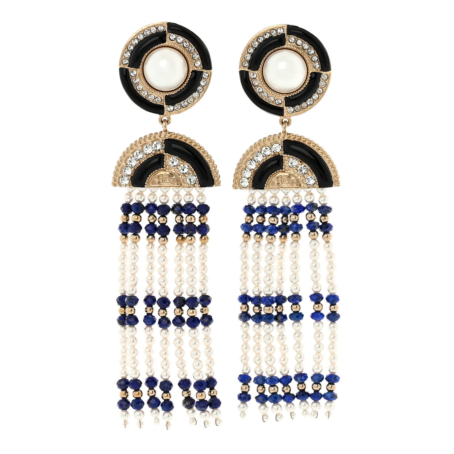 Resin Pearl Crystal Ramses Jewels Drop Earrings Gold Blue