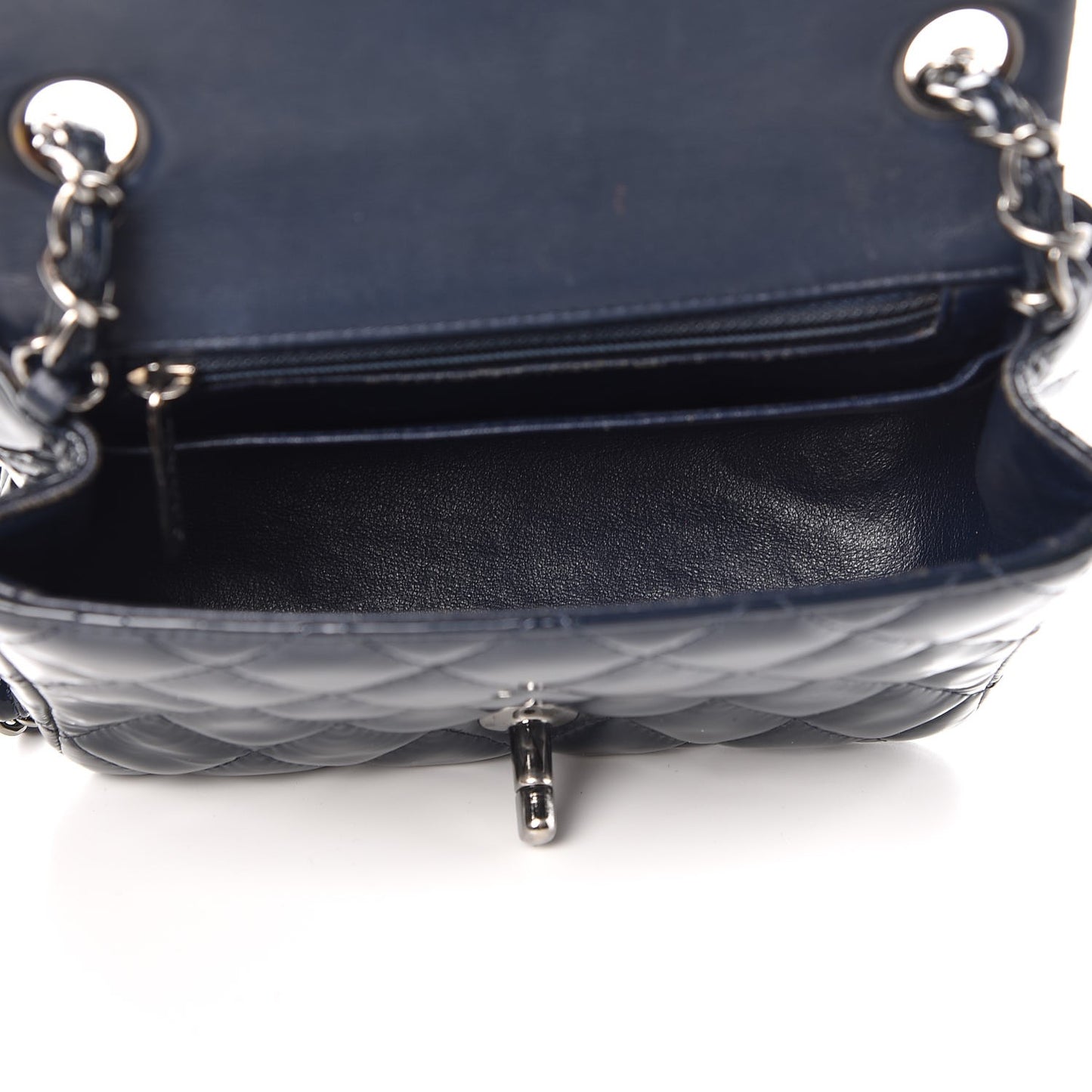 Patent Quilted Mini Square Flap Navy Blue