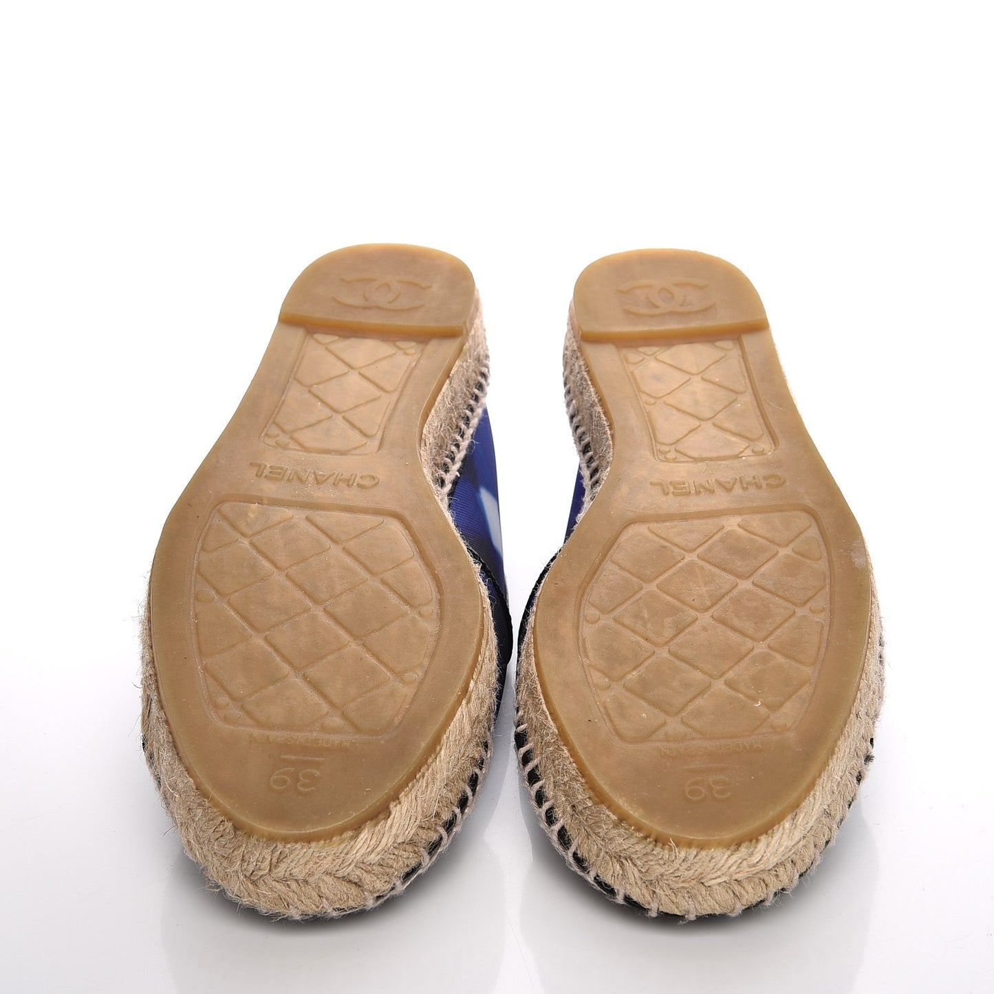 Mesh Lambskin Check Print CC Espadrilles 39 Blue Black White