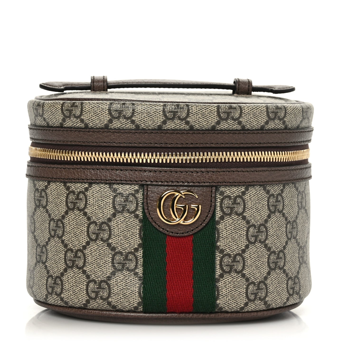 GG Supreme Monogram Textured Calfskin Web Ophidia Vanity Cosmetic Case Beige Ebony New Acero