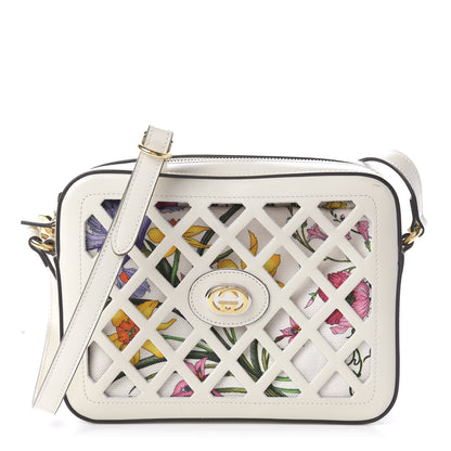 Gucci Canvas Calfskin Flora Infinity Cutout Shoulder Bag White Multicolor 1 of 10