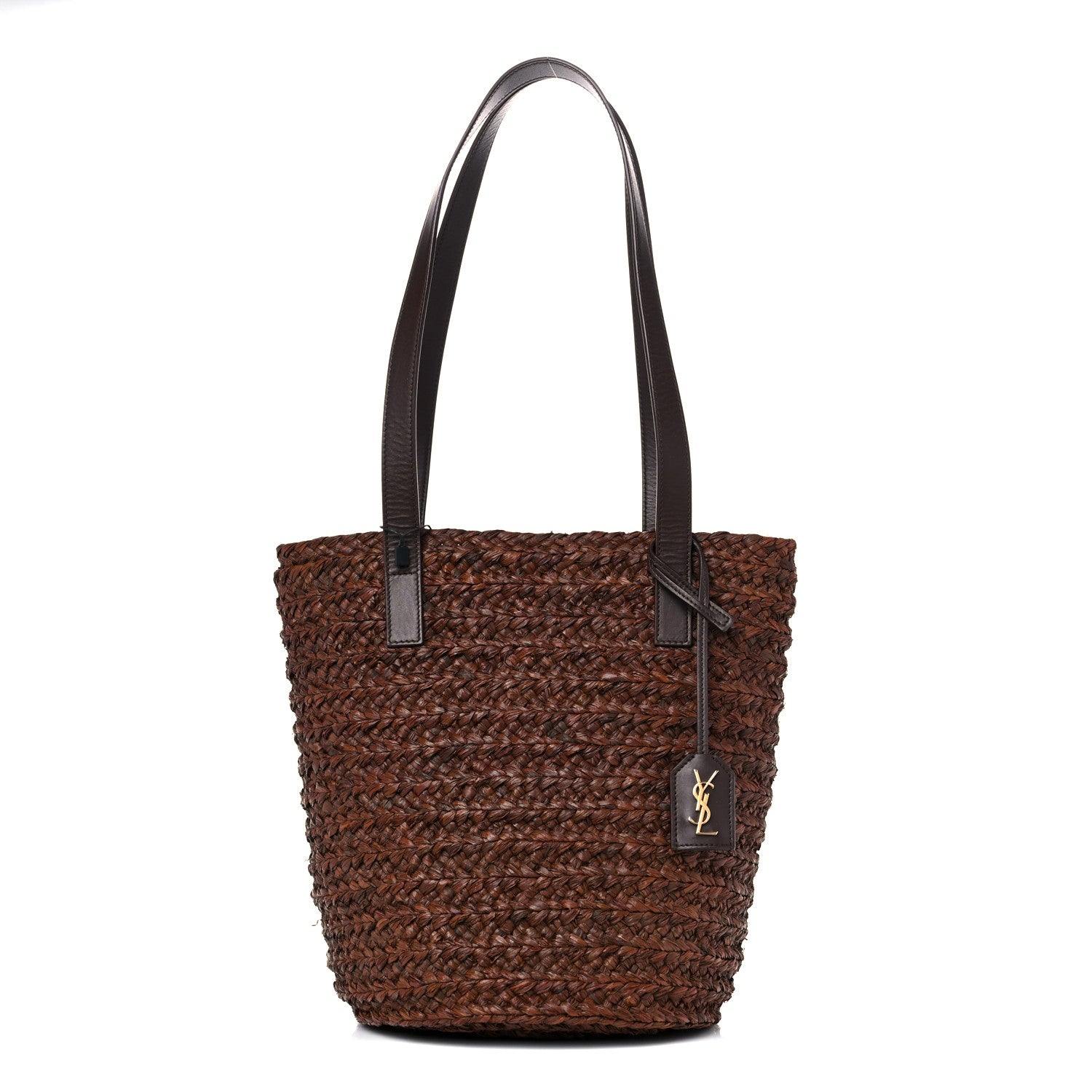 Saint Laurent Raffia Calfskin Small Panier Tote Dark Chocolate 1 of 13