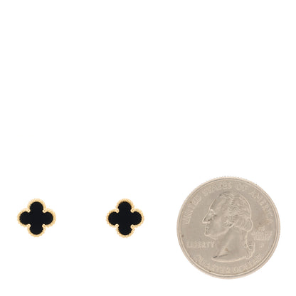 Van Cleef & Arpels 18K Yellow Gold Black Onyx Sweet Alhambra Earrings 2 of 4