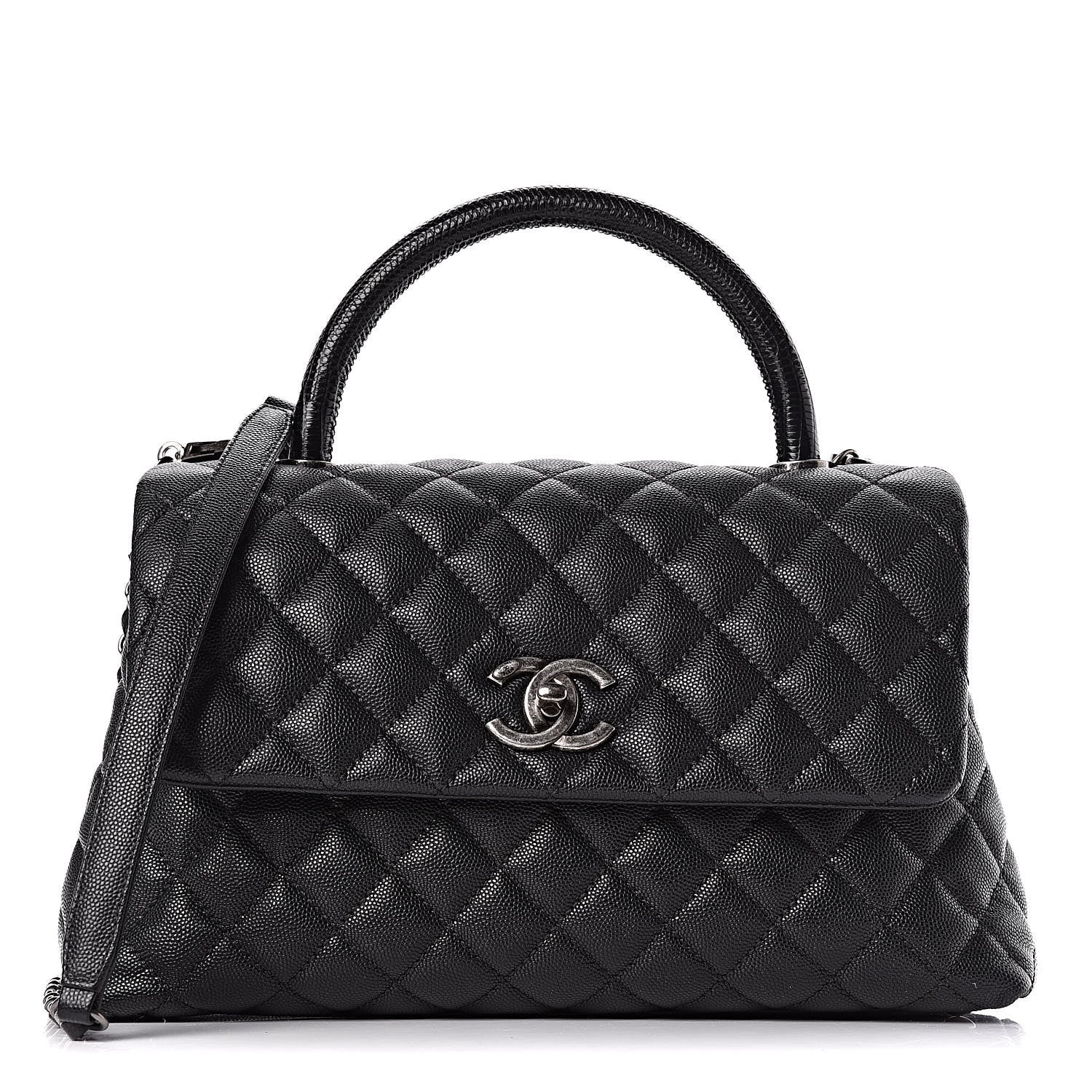 Chanel Caviar Lizard Quilted Small Coco Handle Flap Black 1 of 10
