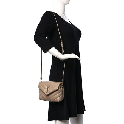 Saint Laurent Calfskin Y Quilted Monogram Toy Loulou Crossbody Bag Dark Beige 2 of 9