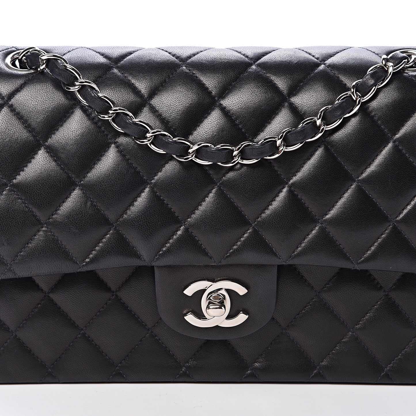 Lambskin Quilted Medium Double Flap Black