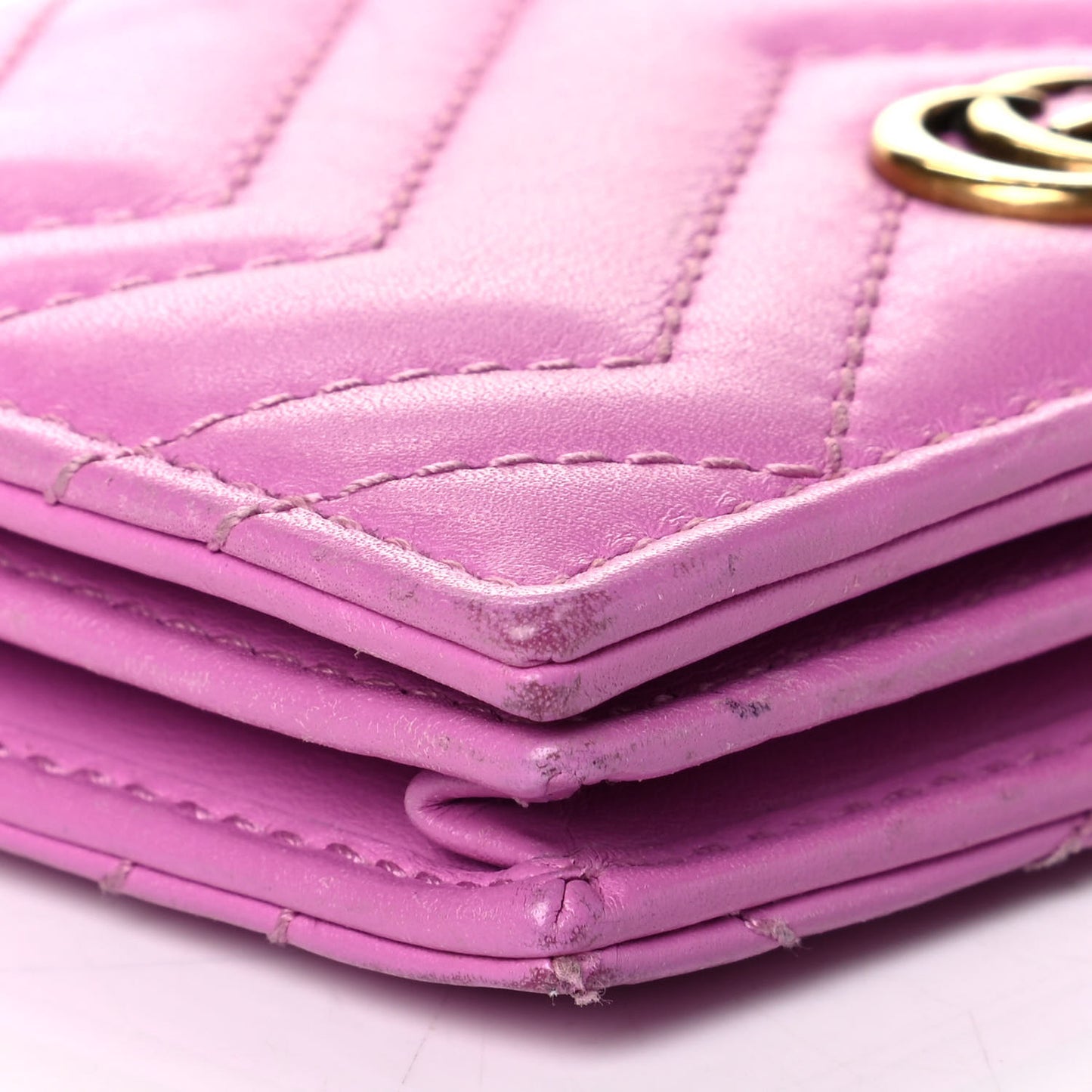 Calfskin Matelasse GG Marmont Card Case Candy Mousse