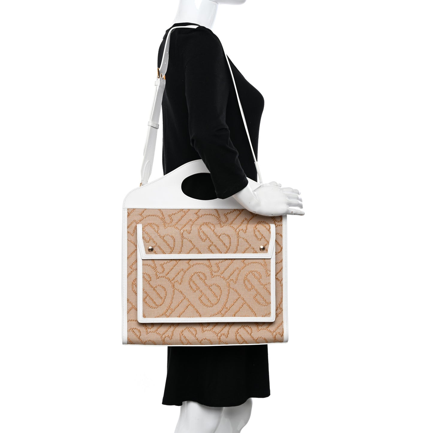 Monogram Canvas Smooth Calfskin Medium Pocket Bag White Beige