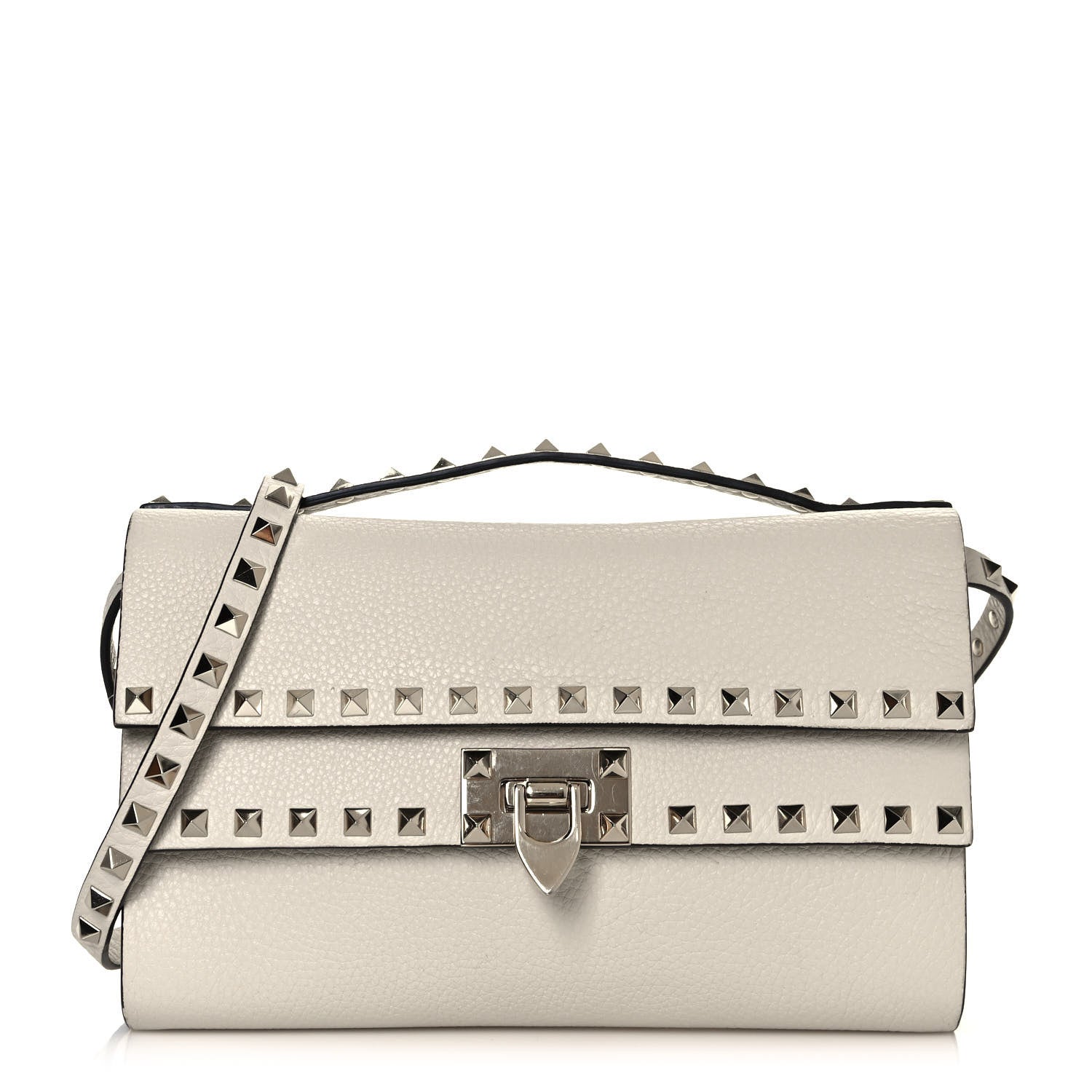 Valentino Garavani Pebbled Calfskin Rockstud Double Flap Crossbody Bag White 1 of 13
