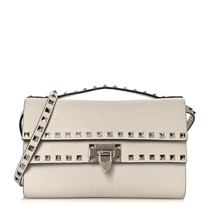 Valentino Garavani Pebbled Calfskin Rockstud Double Flap Crossbody Bag White 1 of 13