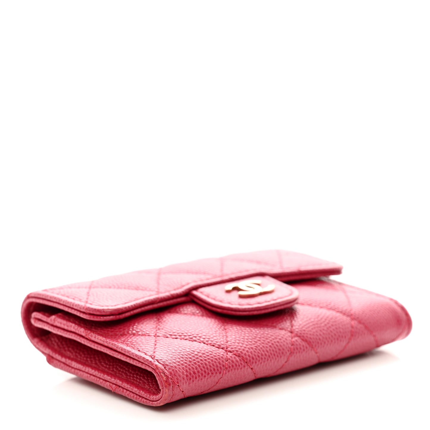Caviar Quilted Flap Card Holder Wallet Dark Pink