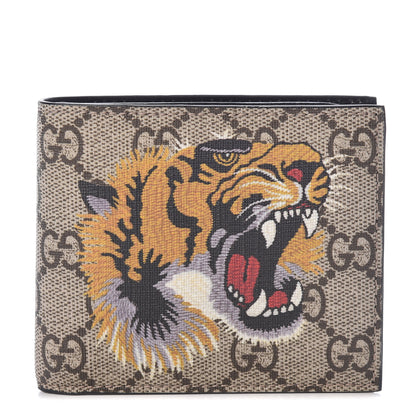 Gucci GG Supreme Monogram Selleria Calfskin Tiger Nice Bi-Fold Wallet Beige Ebony Multicolor Black 1 of 7